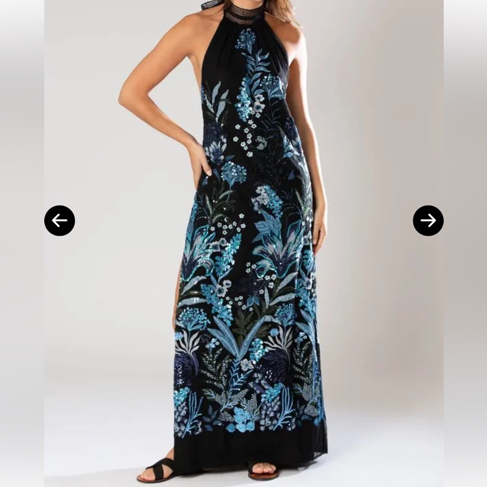 Miguelina Stella Sequin Halter Open back Maxi Dress